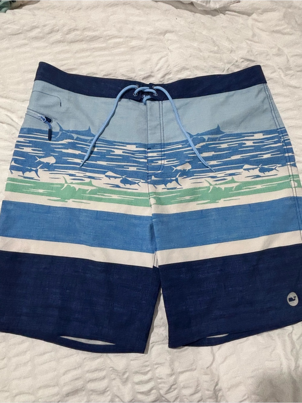 Vineyard Vines Board Shorts Mens 40 Blue Striped Colorblock Swim Trunks Shark